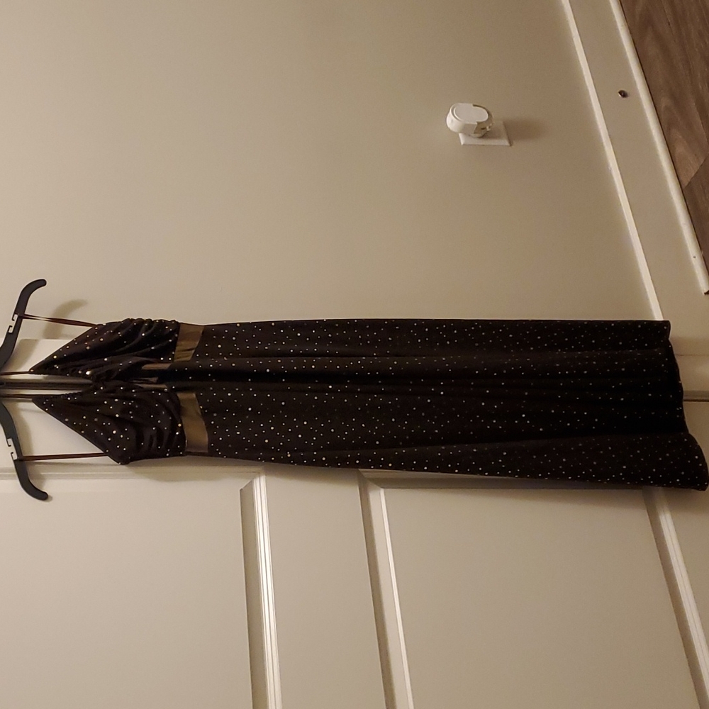 LONG BROWN AND GOLD DRESS HALTER